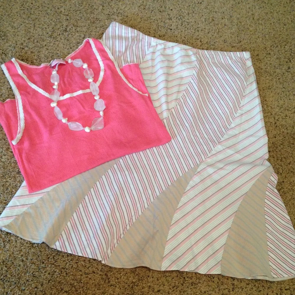 Urban Outfitters Skirt Contrasting Stripe Trumpet Skirt Pink Tan